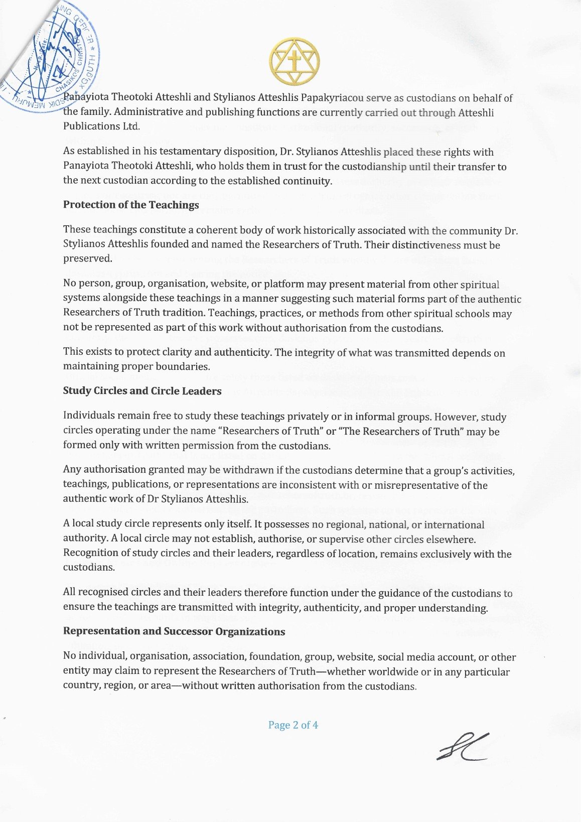 Certified Declaration of Custodianship and Preservation, page 2 of 4