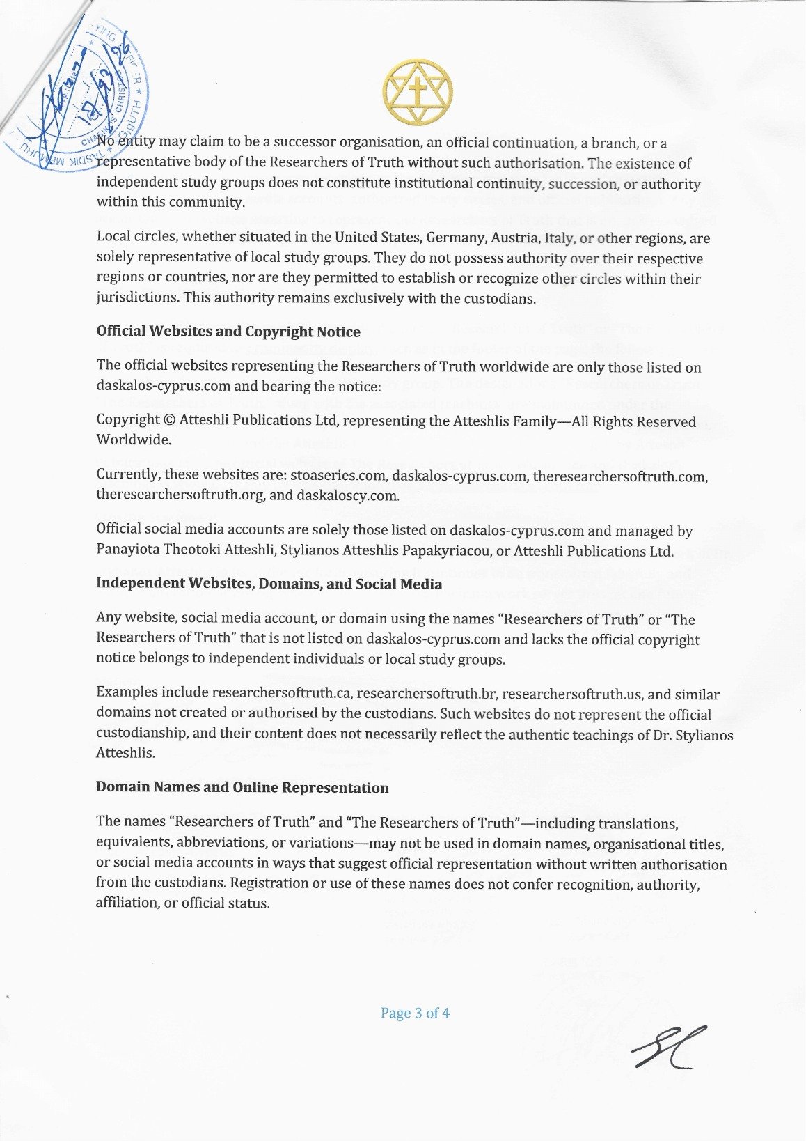 Certified Declaration of Custodianship and Preservation, page 3 of 4